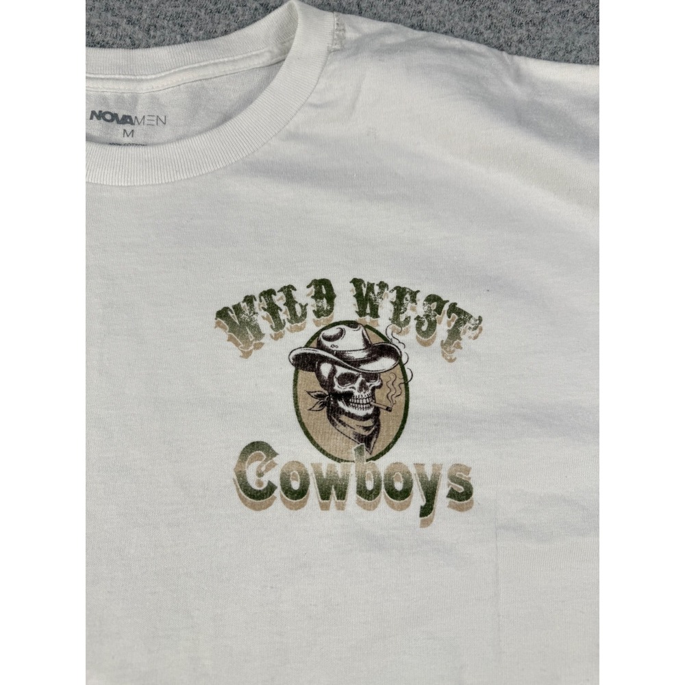 Fashion Nova Men Wild West Cowboys Graphic T-Shirt White Size M Skull Pinup